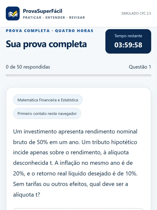 Tela do modo prova com cronômetro de 4 horas