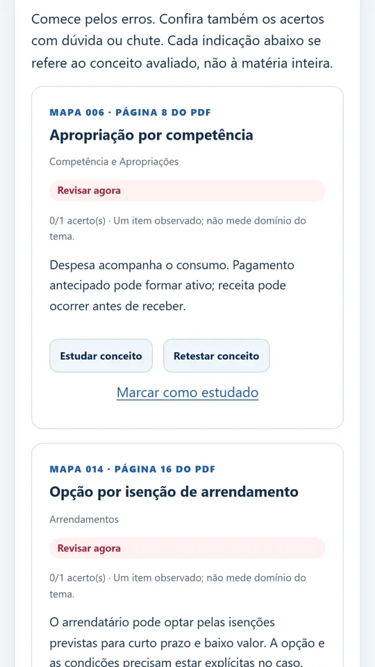 Tela de prioridades indicando o mapa e a página do PDF